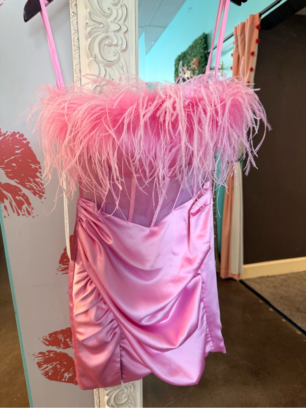 Portia and Scarlett Pink Feather Bustier Mini Dress sz 4 New With Tags - Picture 3 of 5